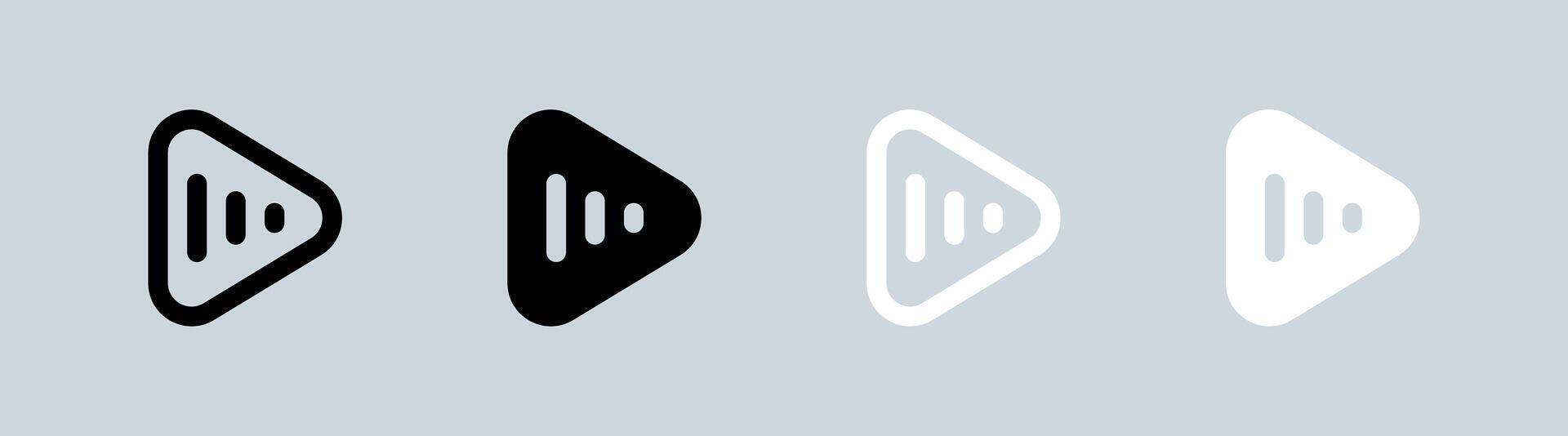 Media player icon set in black and white. Video signs vector illustration.