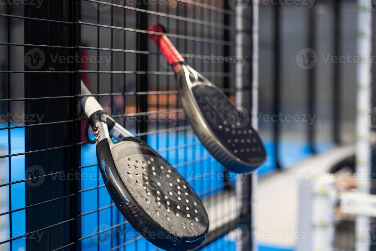 Paddle objects on blue court photo