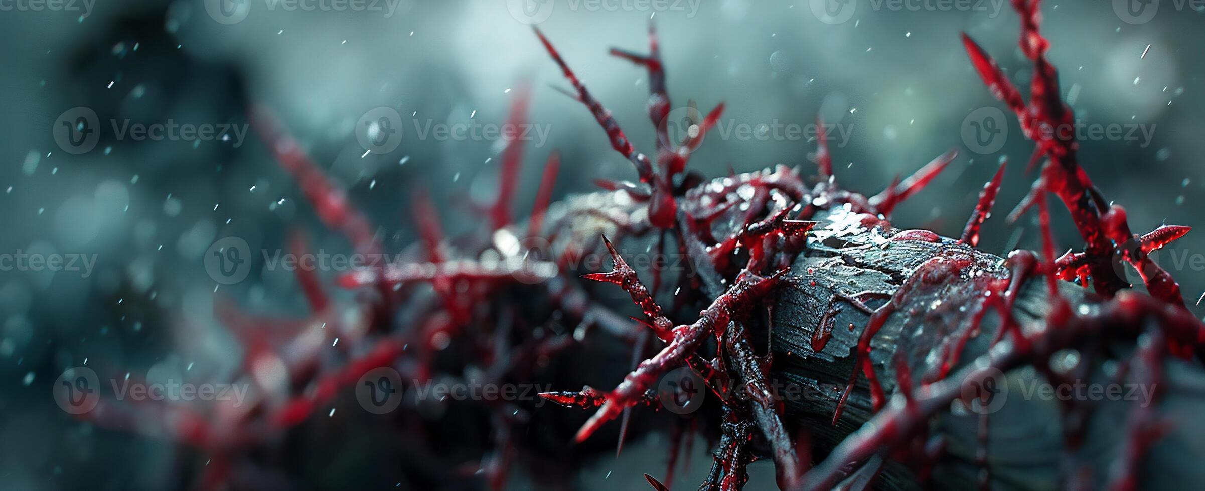 AI Generated Crown of thorns in blood as a symbol of death and resurrection of Jesus Christ for our sins. photo
