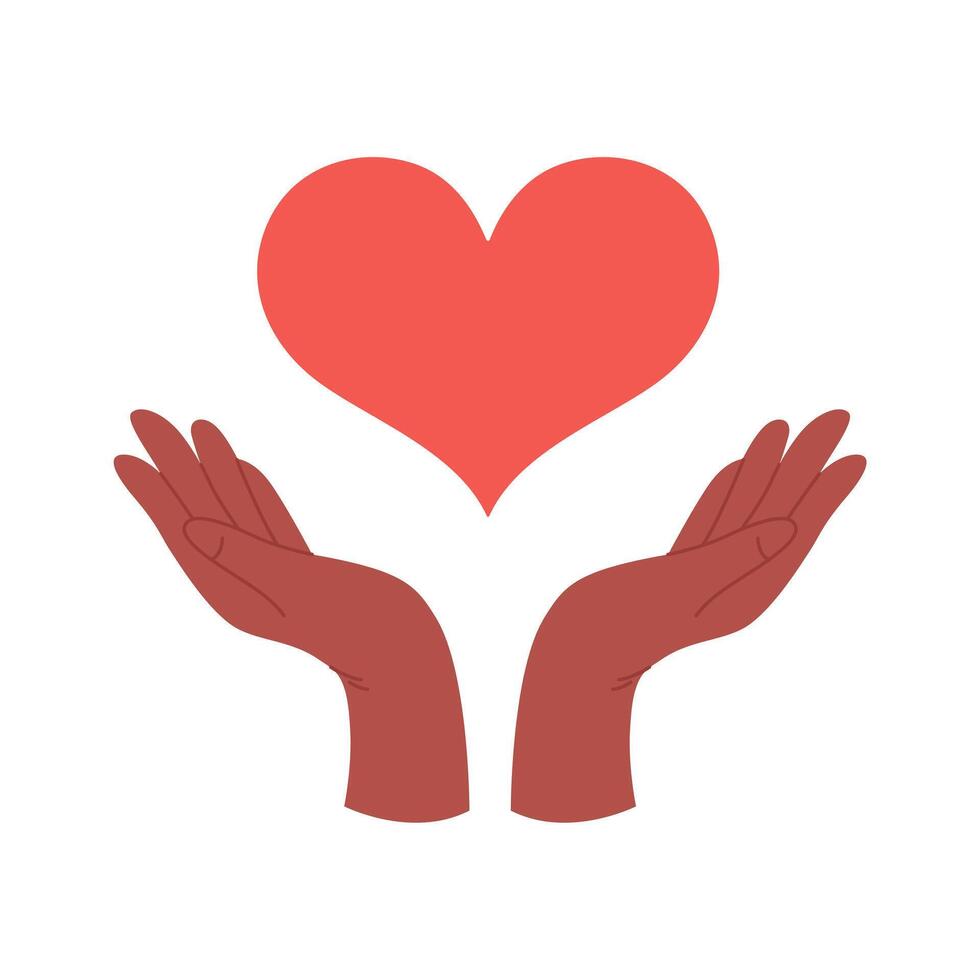 Two hands hold red heart. Concept of love, charity, philanthropy and donation. vector