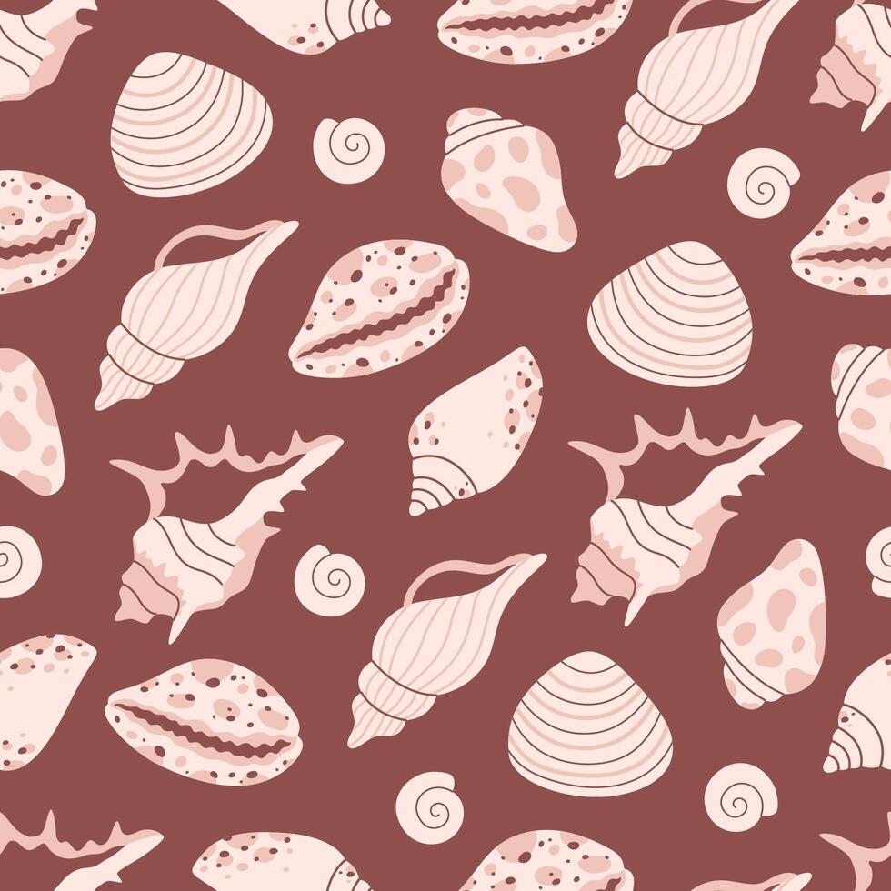 Seamless pattern with sea shells, mollusks, starfish, sea snails. Summer seamless pattern vector