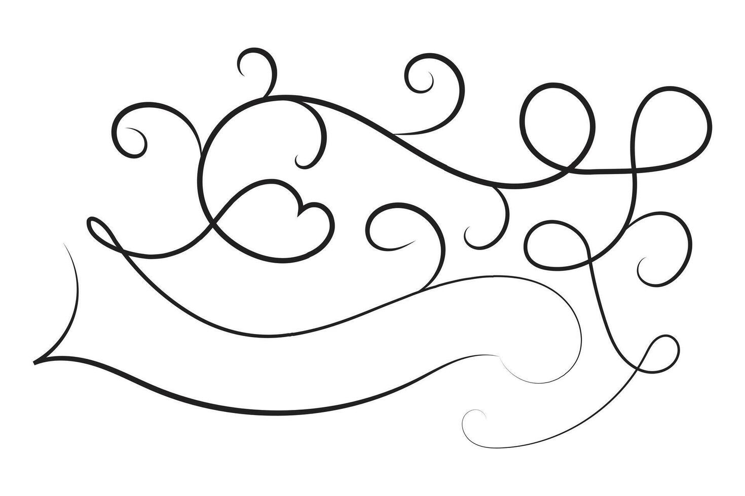 Filigree curly Calligraphic Heart, Fancy Line Flourishes Swirls hearts, curve romantic love sign, Valentines Day divider flourish Swirl, Calligraphy Flourish lettering header hearts scroll vector