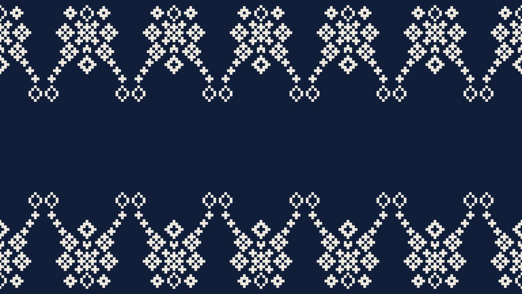 Traditional ethnic motifs ikat geometric fabric pattern cross stitch.Ikat embroidery Ethnic oriental Pixel navy blue background. Abstract,vector,illustration. Texture,scarf,decoration,wallpaper. vector