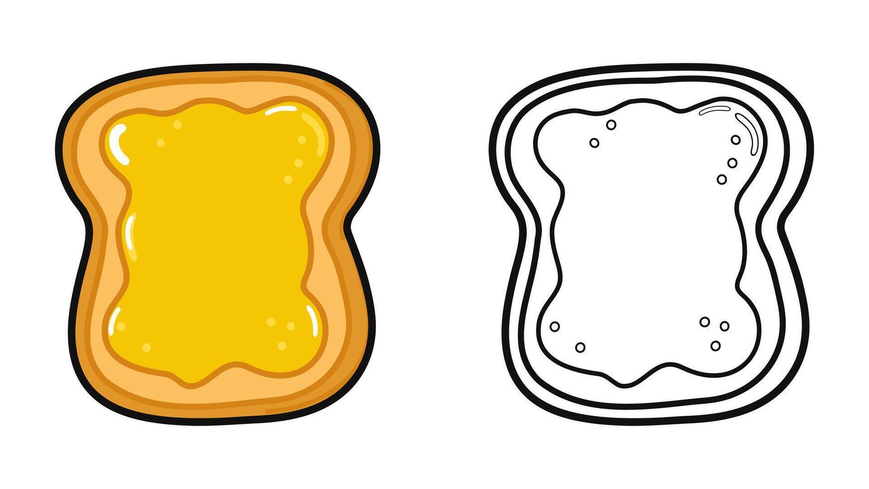 Toast with honey characters bundle set. Vector hand drawn cartoon kawaii illustration. Cute Toast with honey. Outline cartoon illustration for coloring book