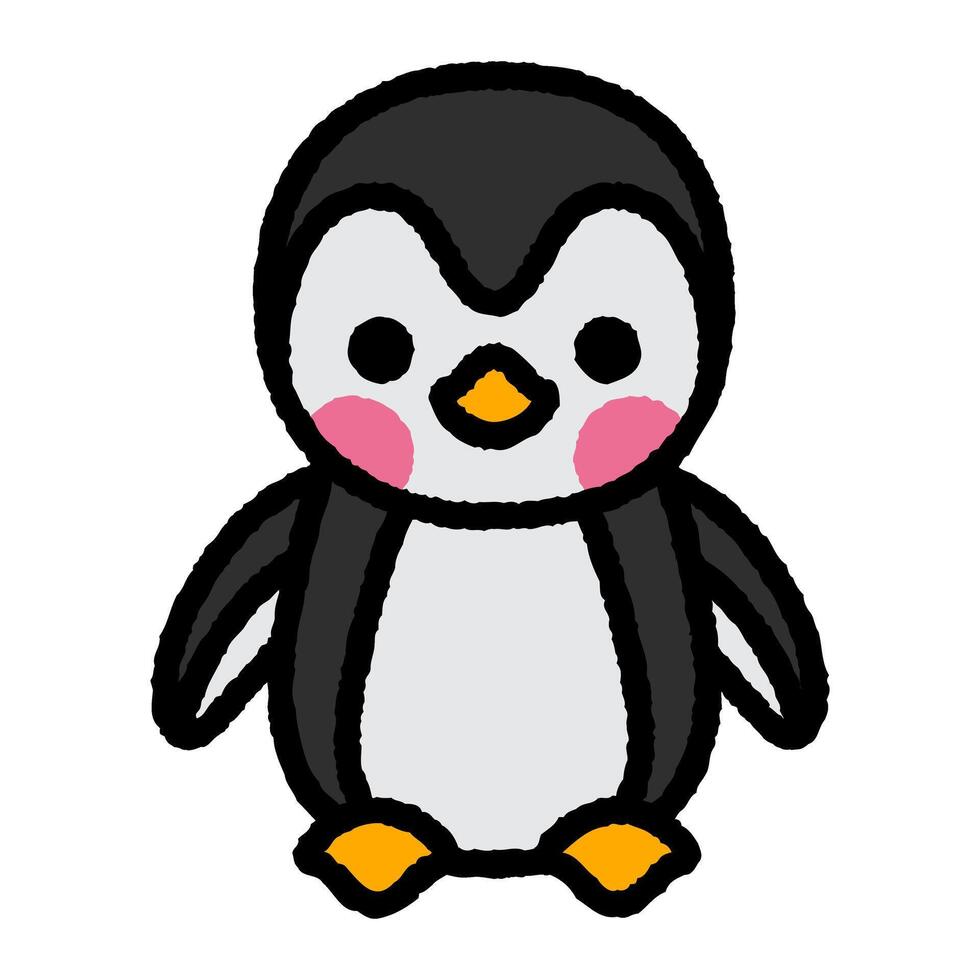 penguin cartoon roughen filled outline icon vector