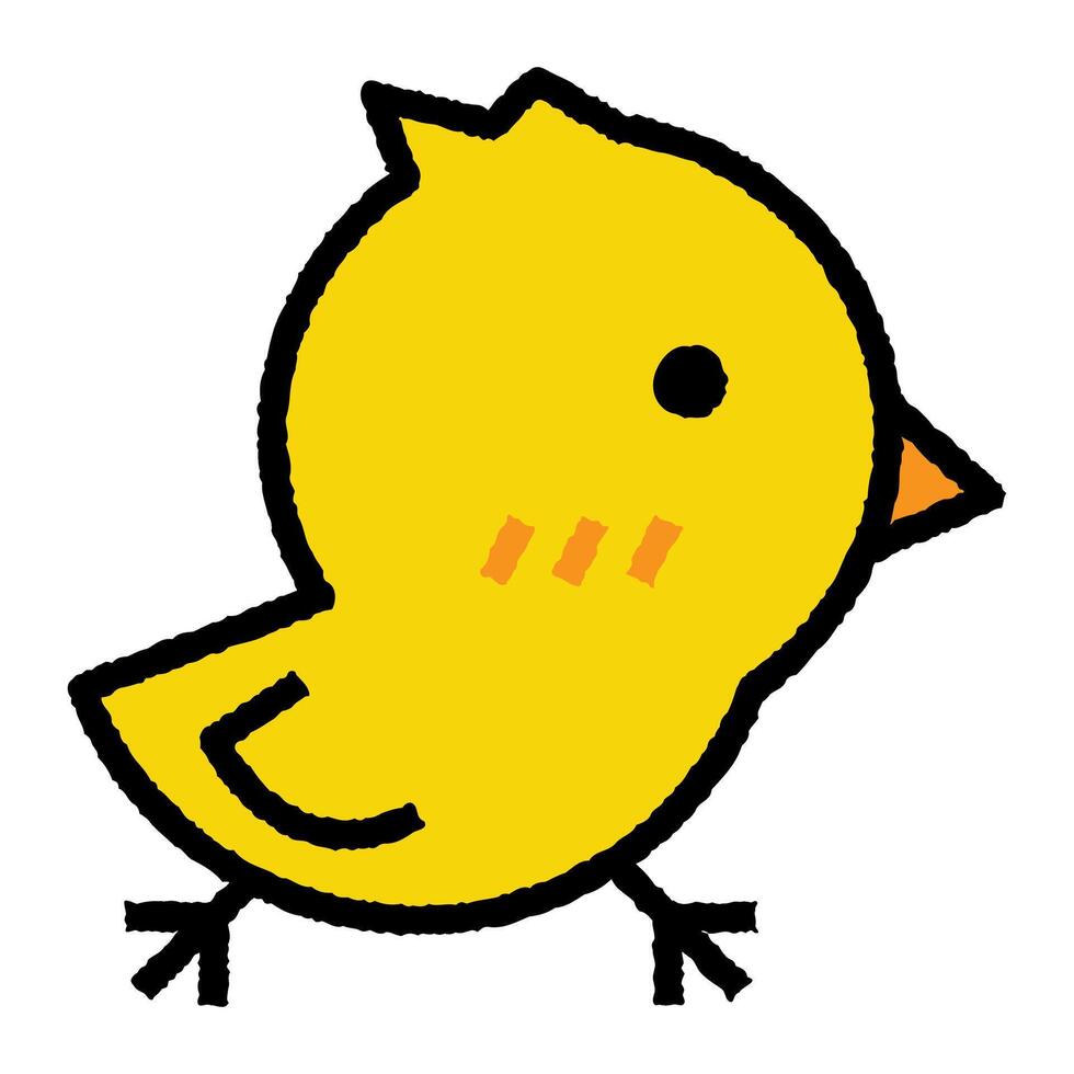 yellow chicken cartoon roughen filled outline icon vector