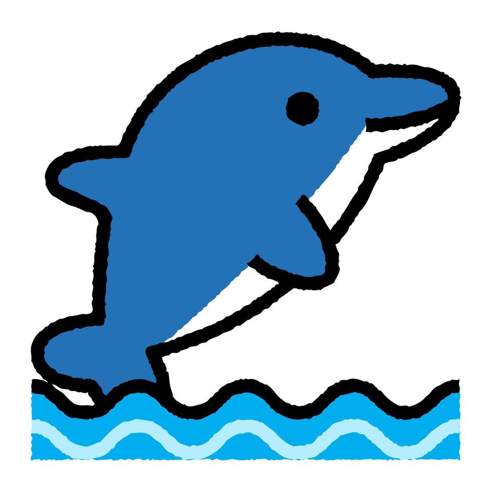 dolphin cartoon roughen filled outline icon vector