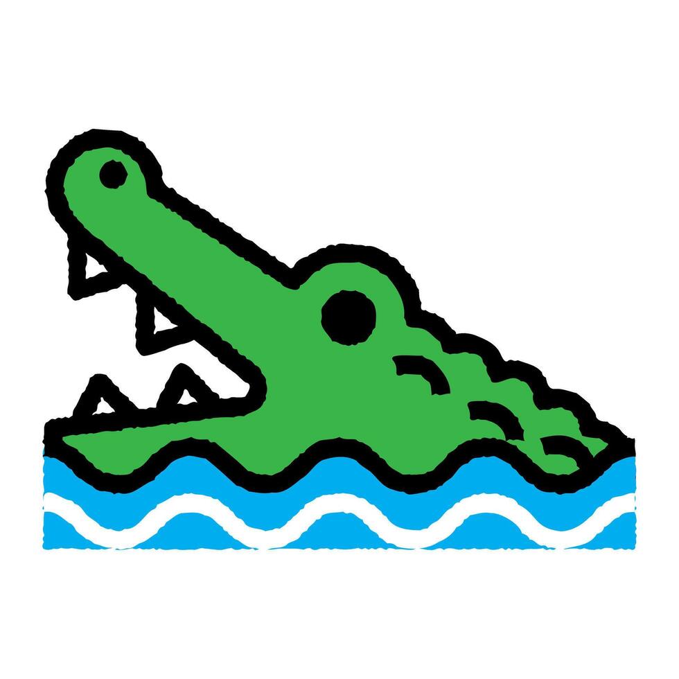 crocodile cartoon roughen filled outline icon vector