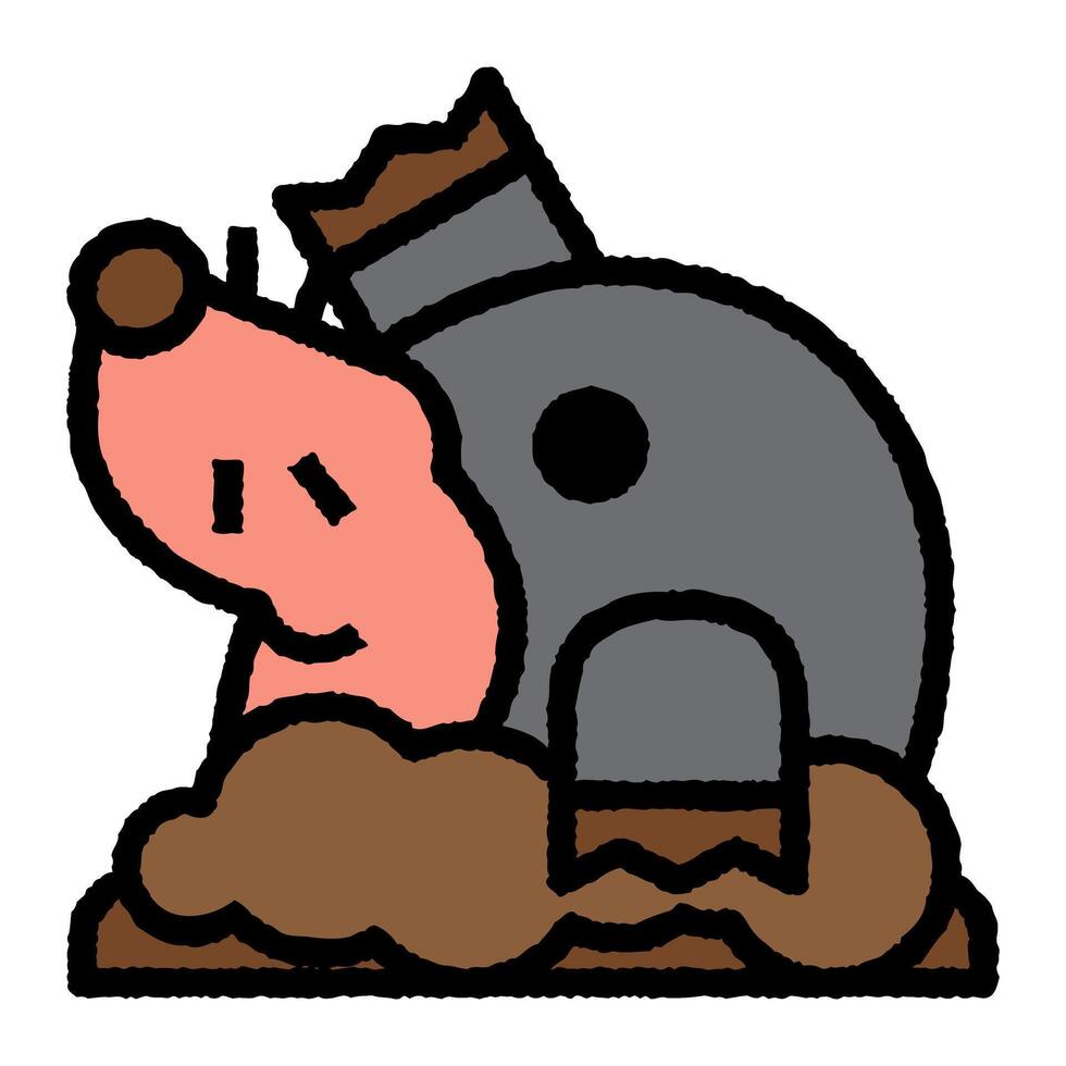 mole cartoon roughen filled outline icon vector