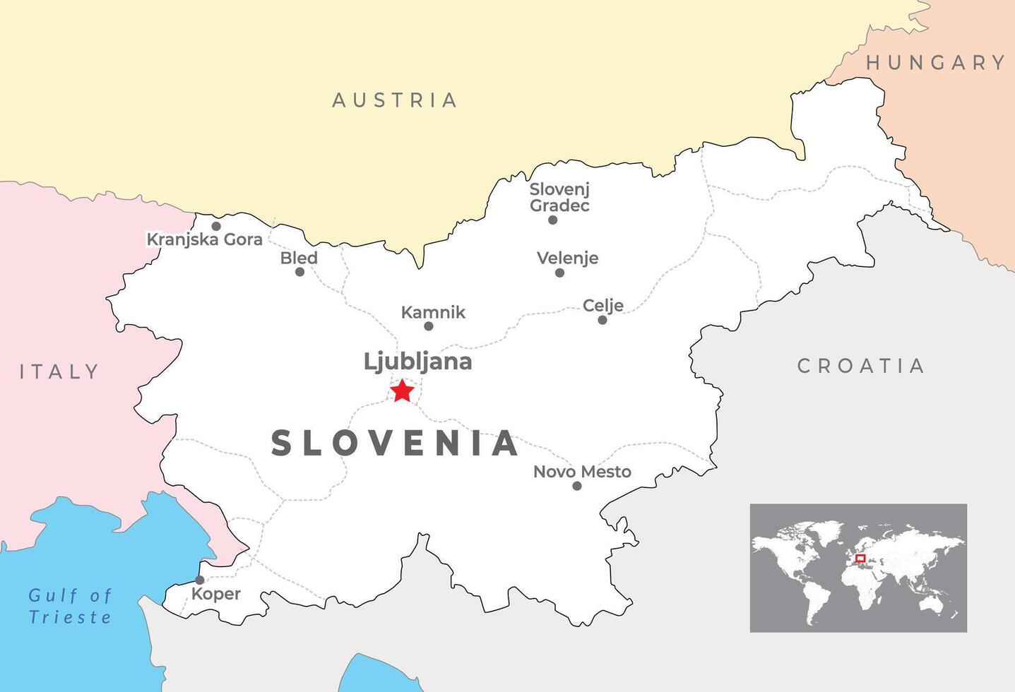 Slovenia Political Map With Capital Ljubljana Most Important Cities Slovenia Political Map With Capital Ljubljana Most Important Cities And National Borders Vector 