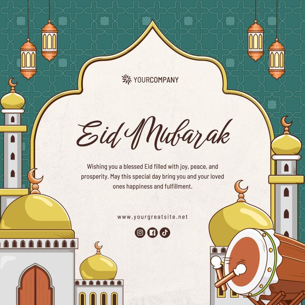 Colorful Illustration Eid Mubarak Greeting Linkedin Post template