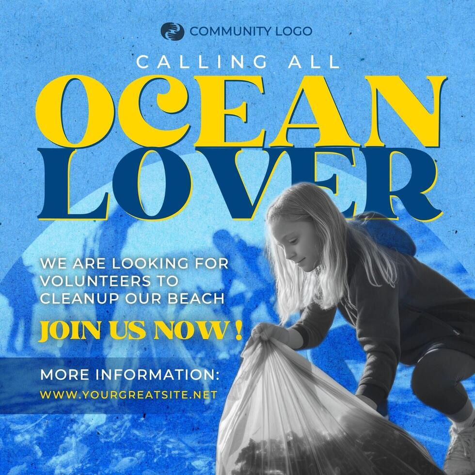 Calling All Ocean Lover Volunteer Template for Linkedin Post