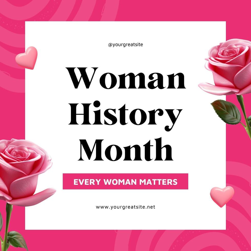 pink 3d woman history month linkedin post template