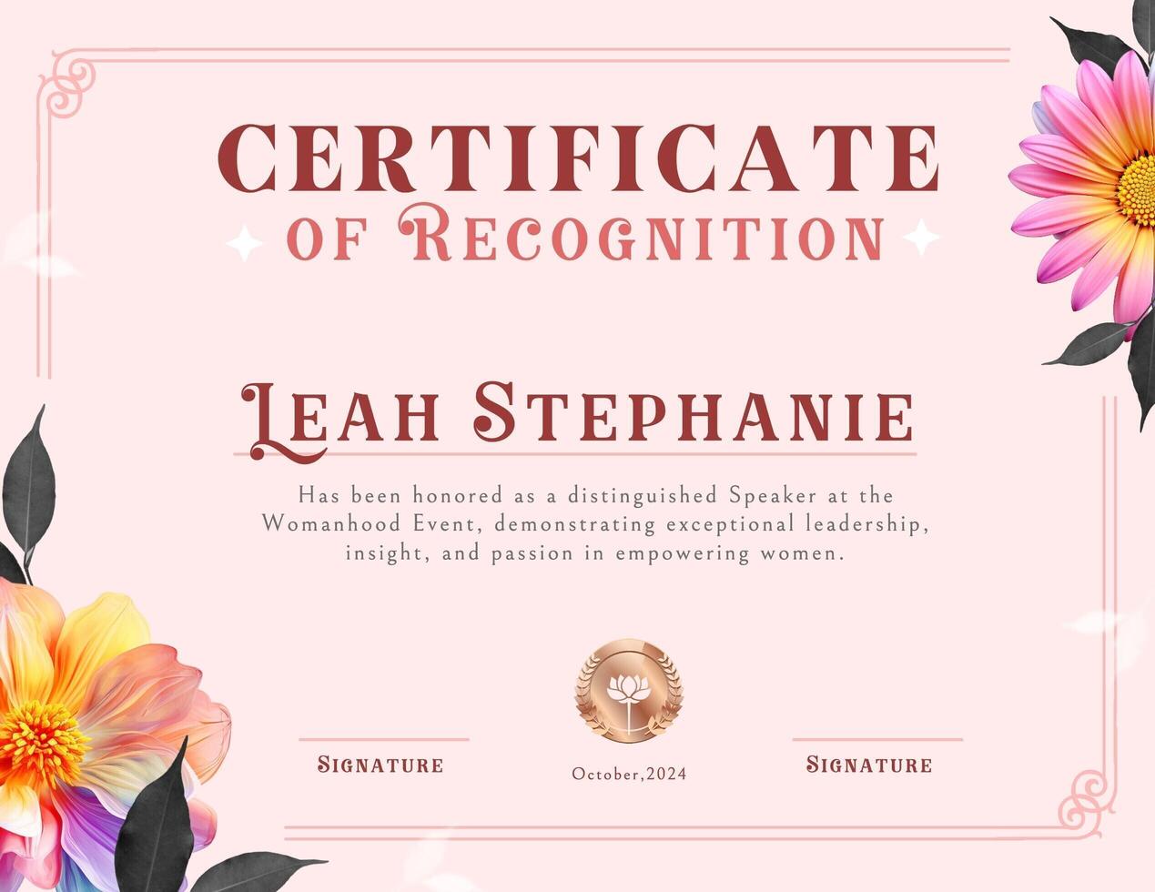 Simple Clean Modern Rainbow Flower Certificate for Woman Event template