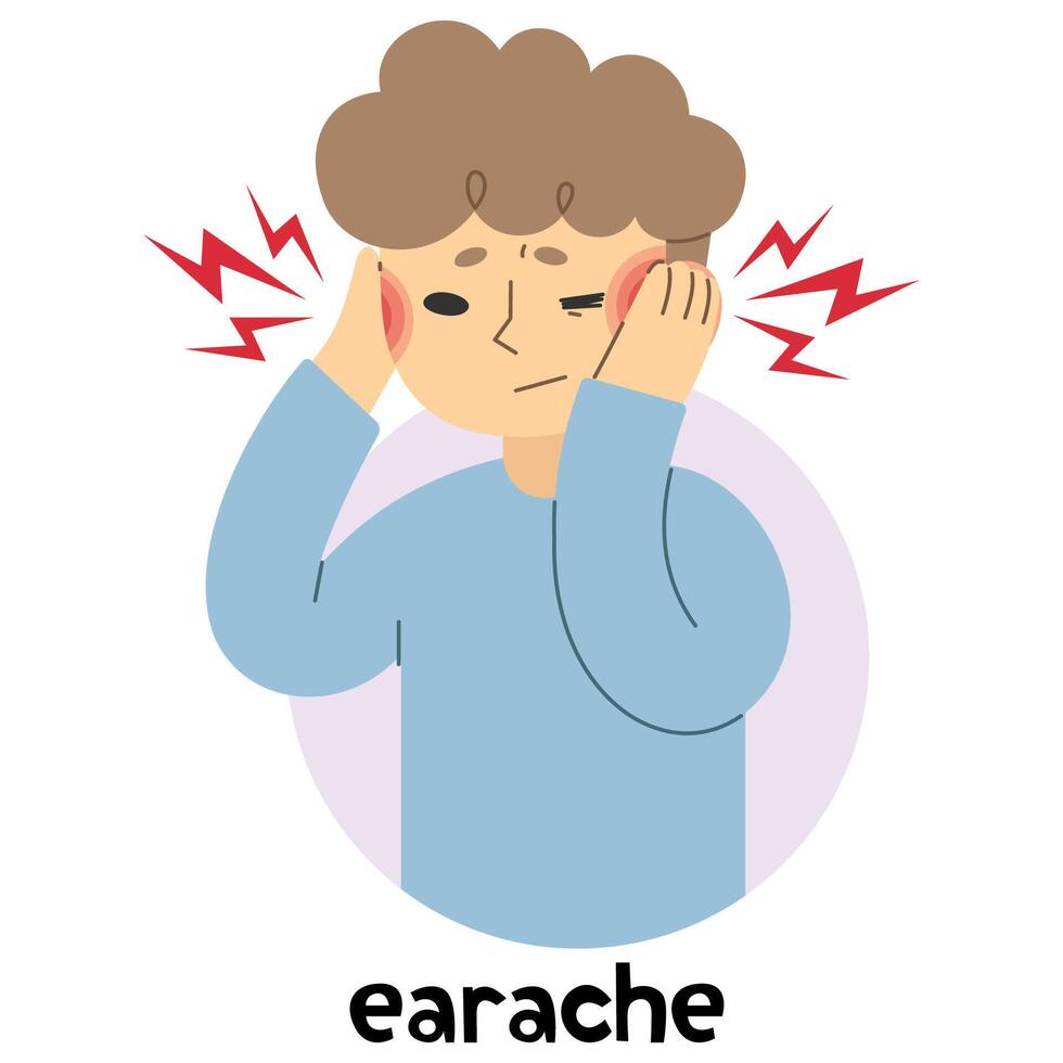 Earache 3 cute on a white background, vector illustration.