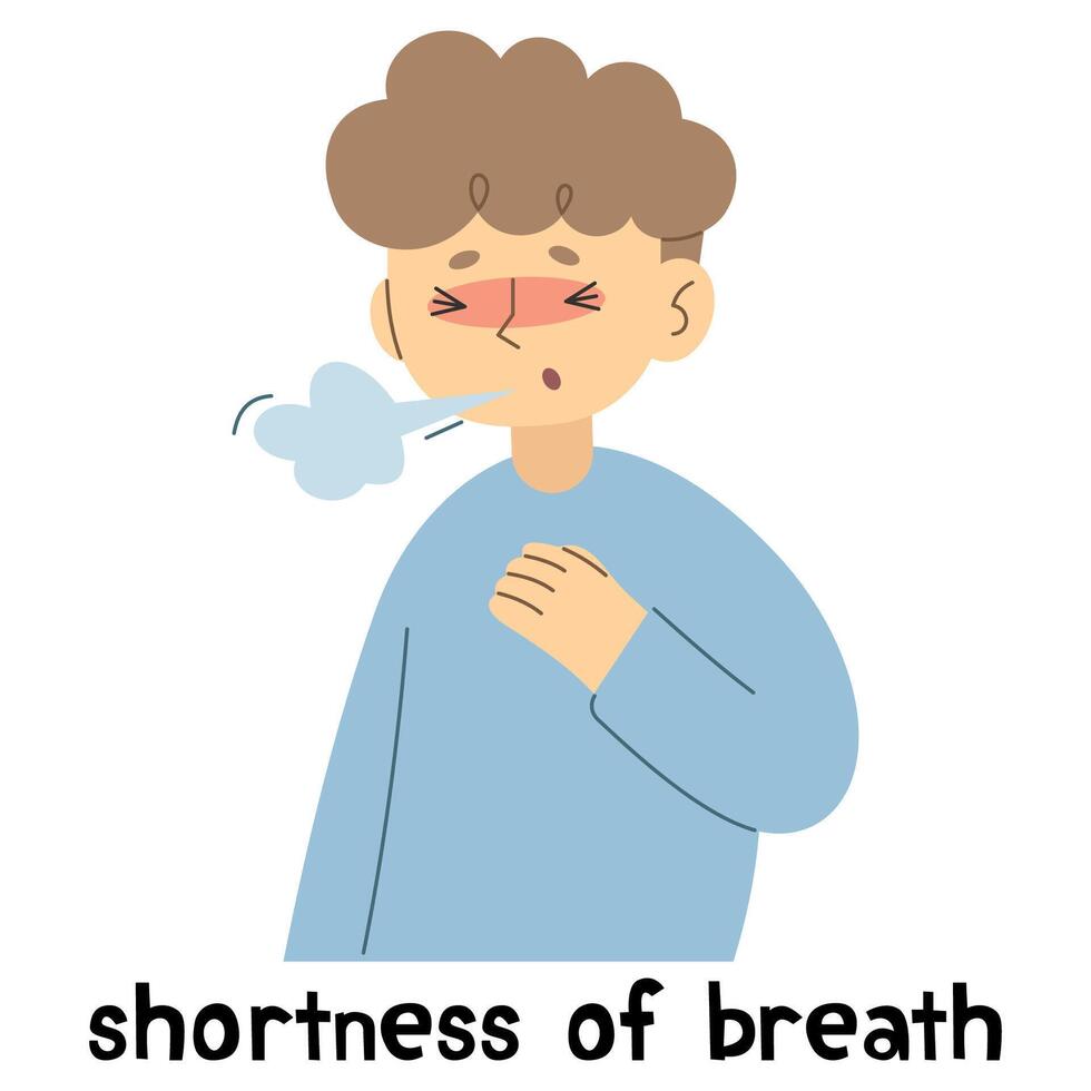 Shortness of breath 3 cute on a white background, illustration. vector