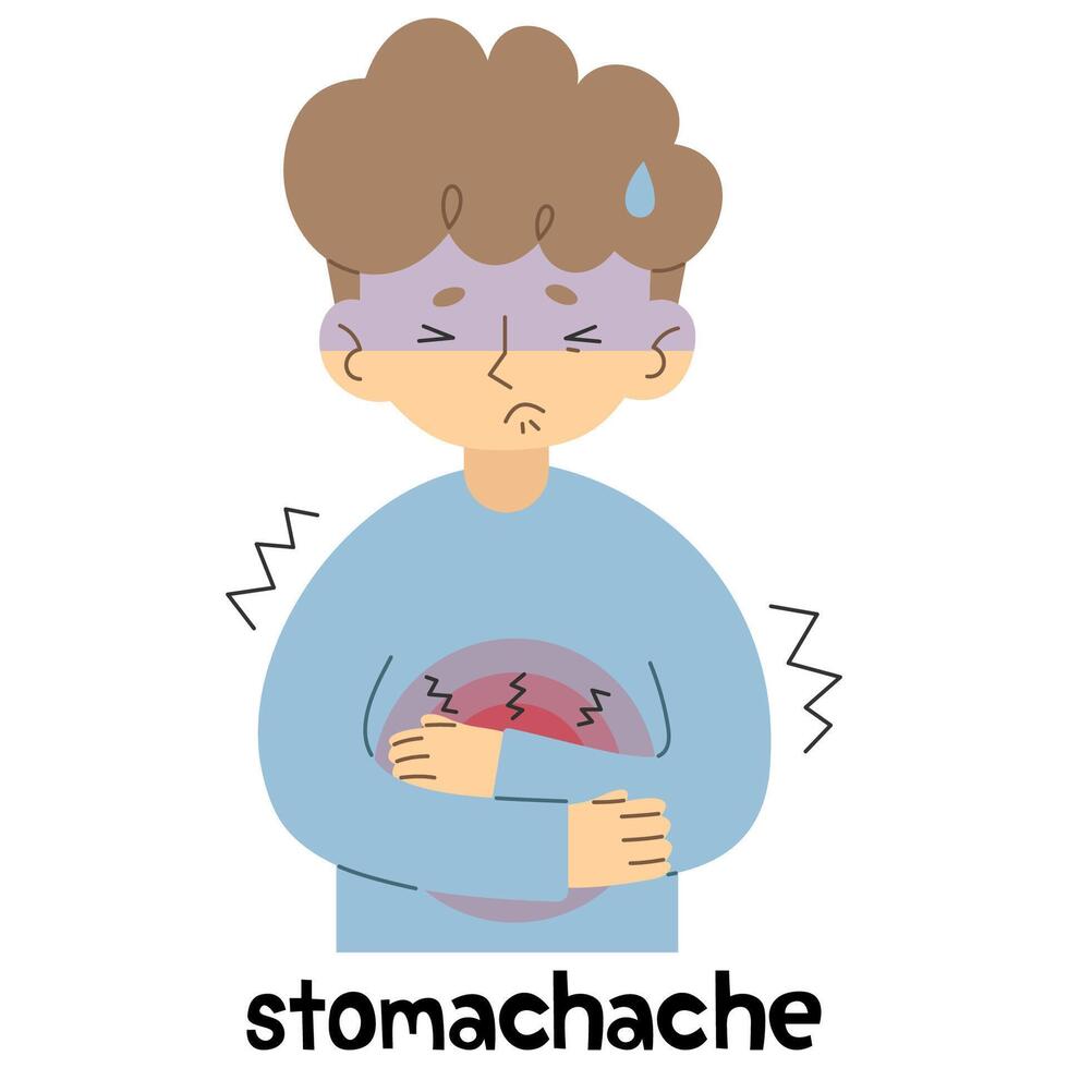 Stomachache 1 cute on a white background, vector illustration.