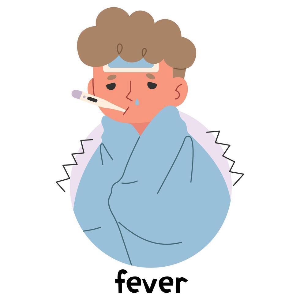 Fever 3 cute on a white background, vector illustration.