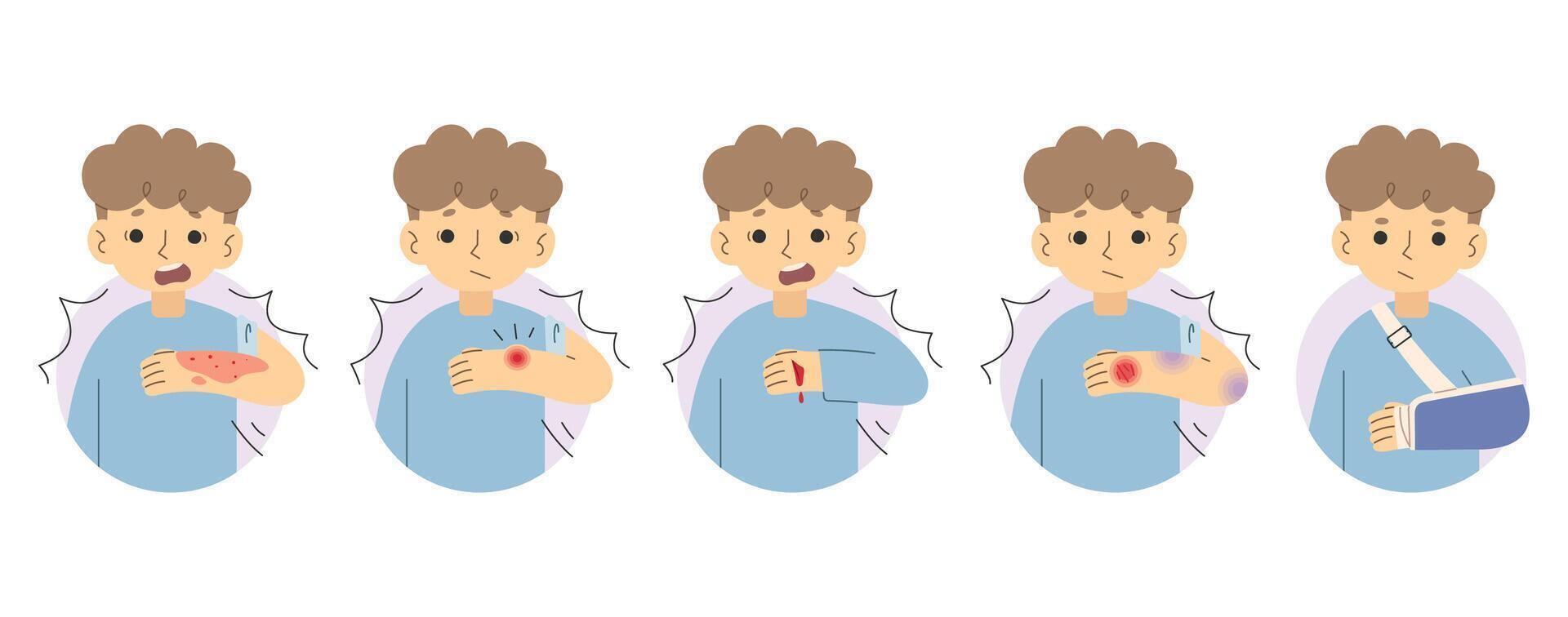 Injuries cute on a white background, vector illustration.