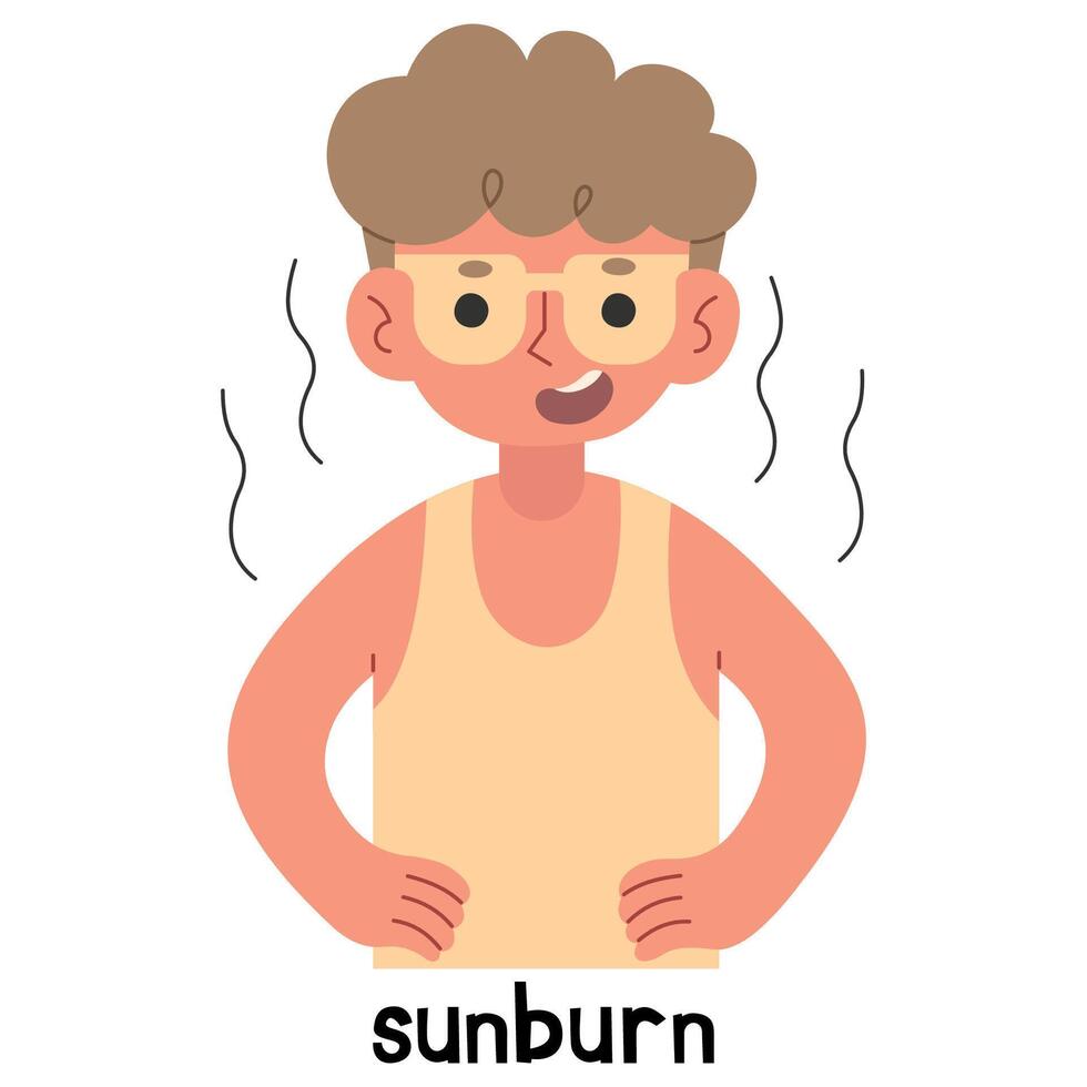 Sunburn 1 cute on a white background, vector illustration.