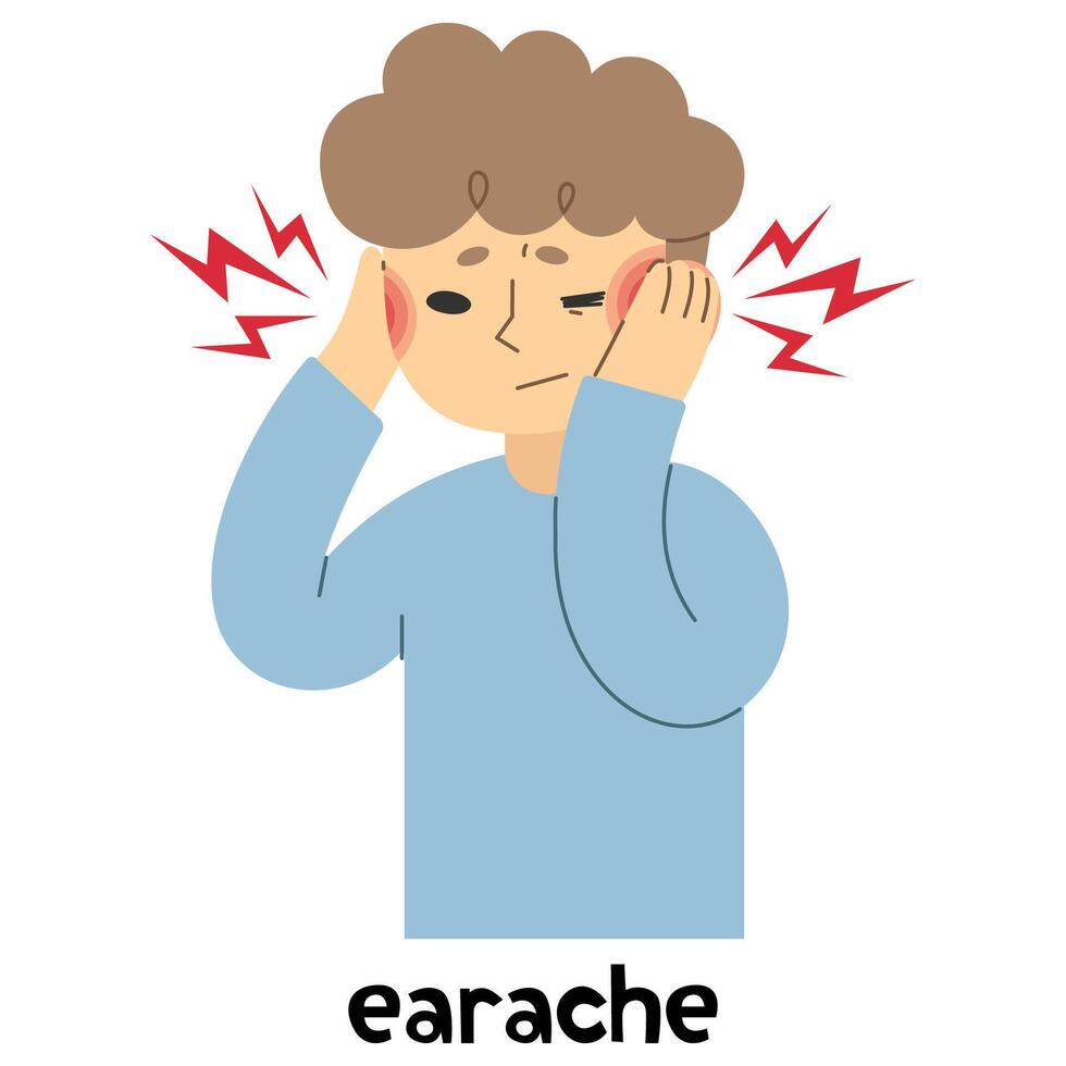 Earache 1 cute on a white background, vector illustration.