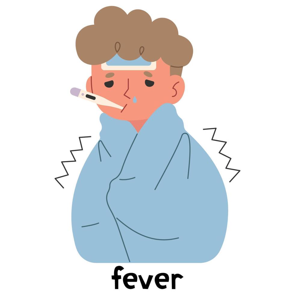 Fever 1 cute on a white background, illustration. vector