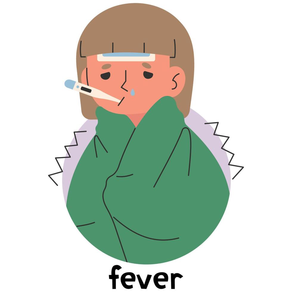 Fever 7 cute on a white background, illustration. vector