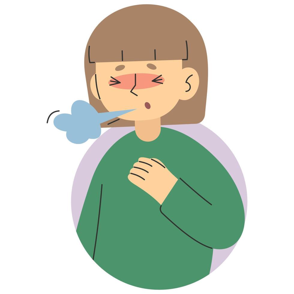 Shortness of breath cute on a white background, vector illustration.