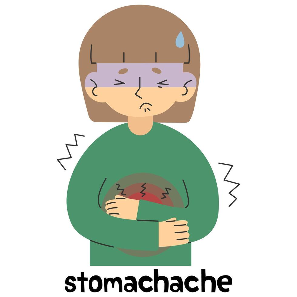 Stomachache 5 cute on a white background, vector illustration.