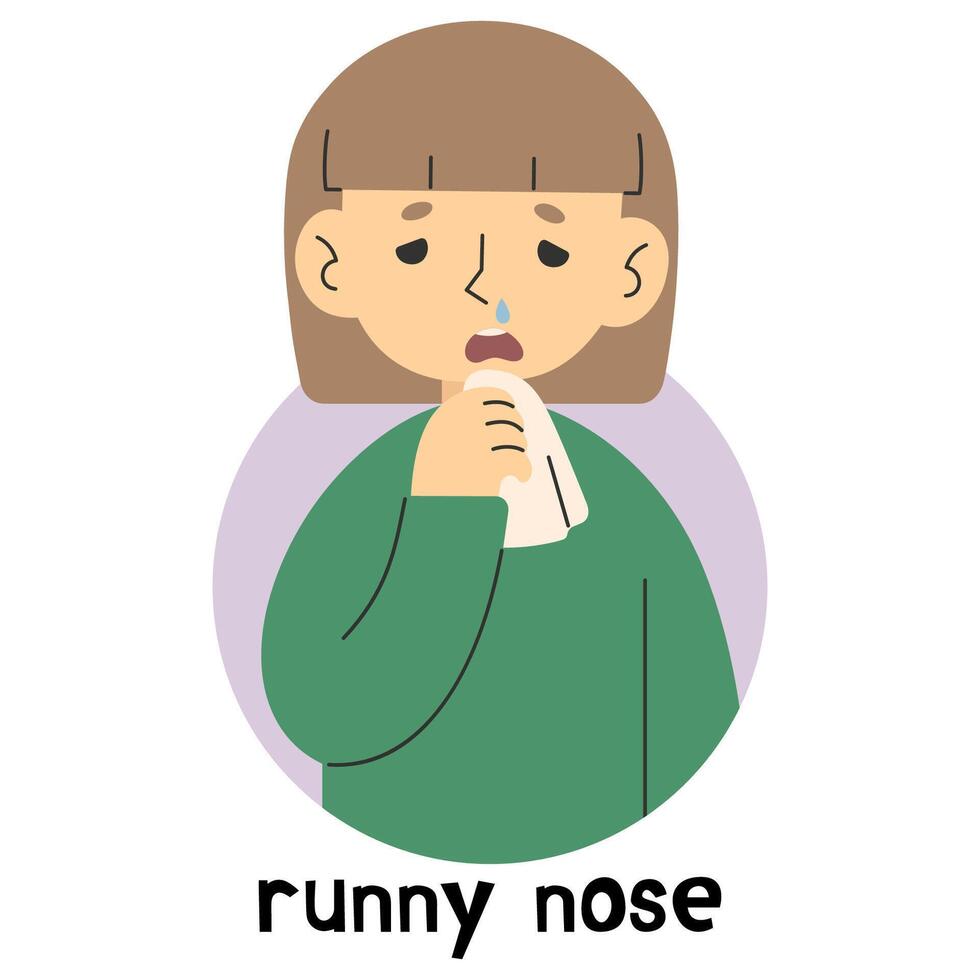 Runny nose 7 cute on a white background, illustration. vector