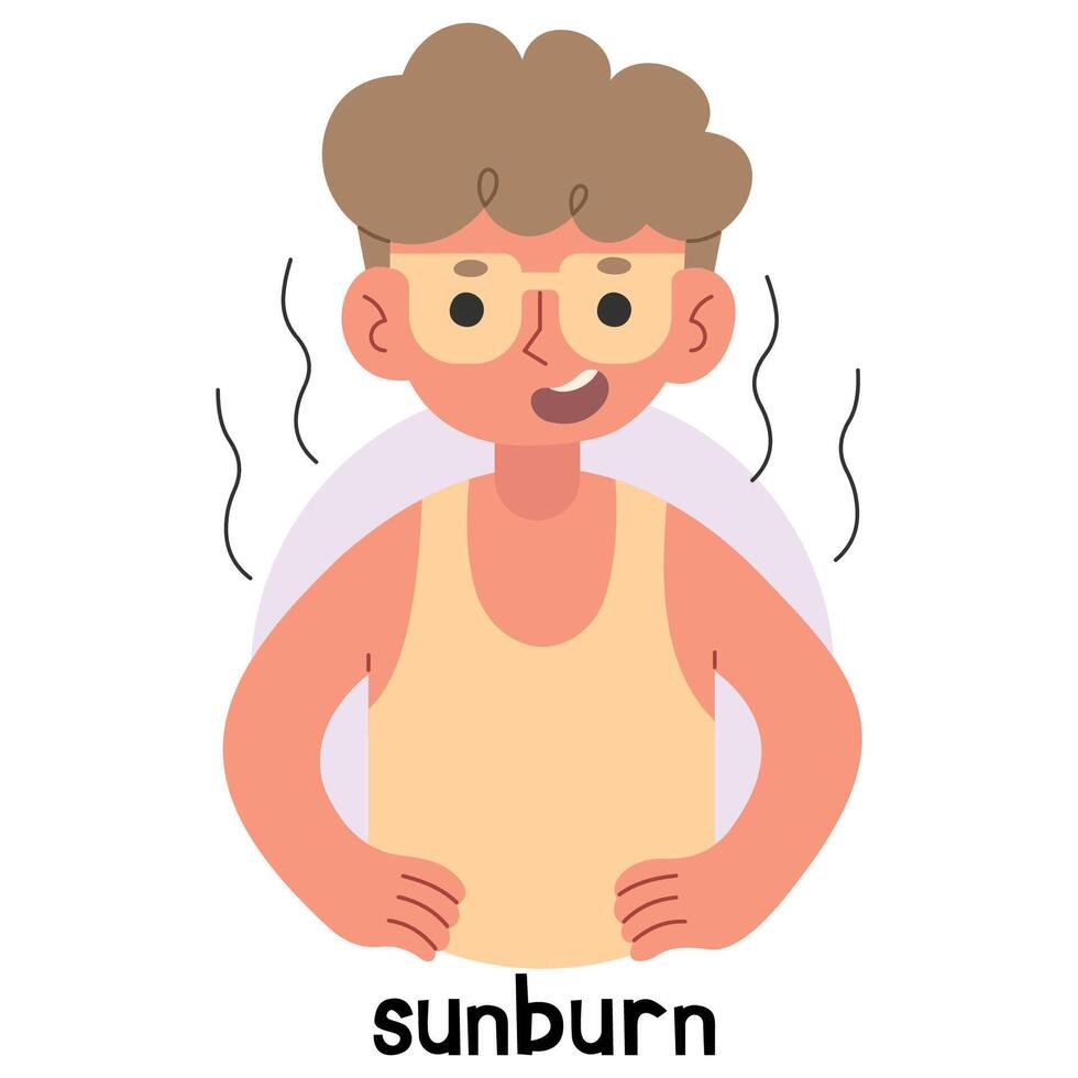 Sunburn 3 cute on a white background,  illustration. vector