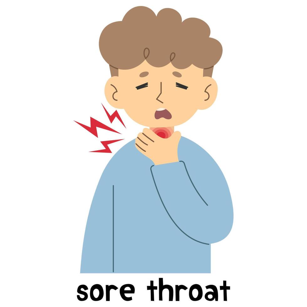 Sore throat 1 cute on a white background, illustration. vector