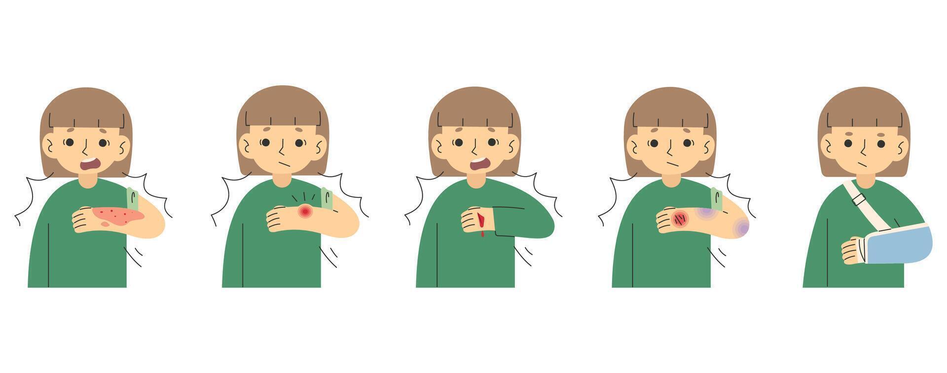 Injuries 6 cute on a background, vector illustration.