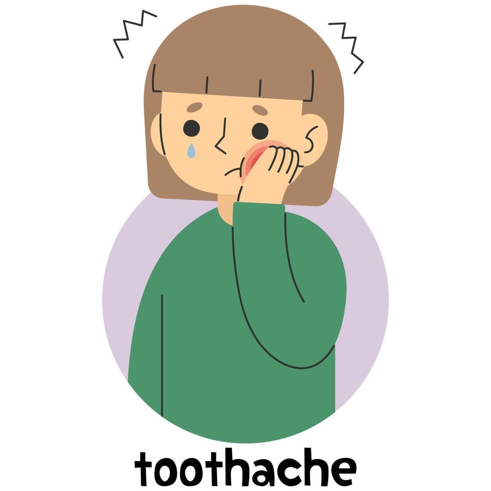 Toothache 7 cute on a white background, vector illustration.