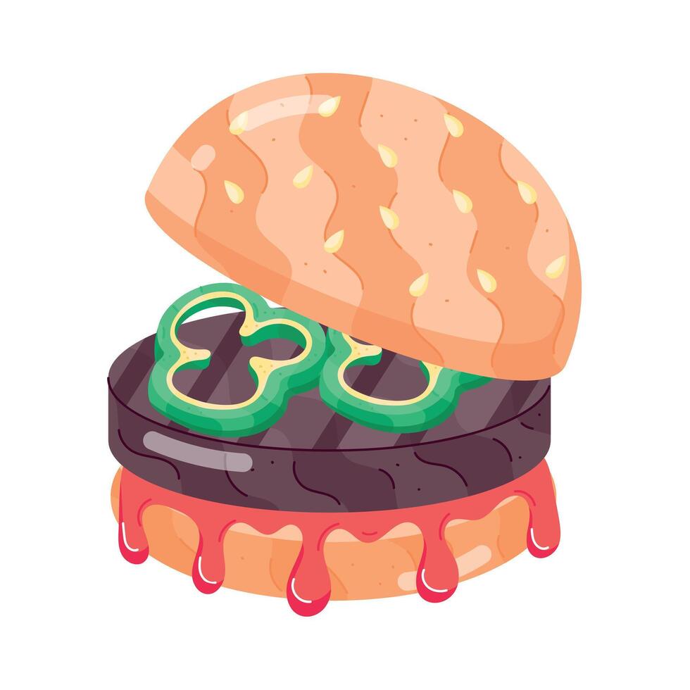 Download flat sticker of a patty burger vector