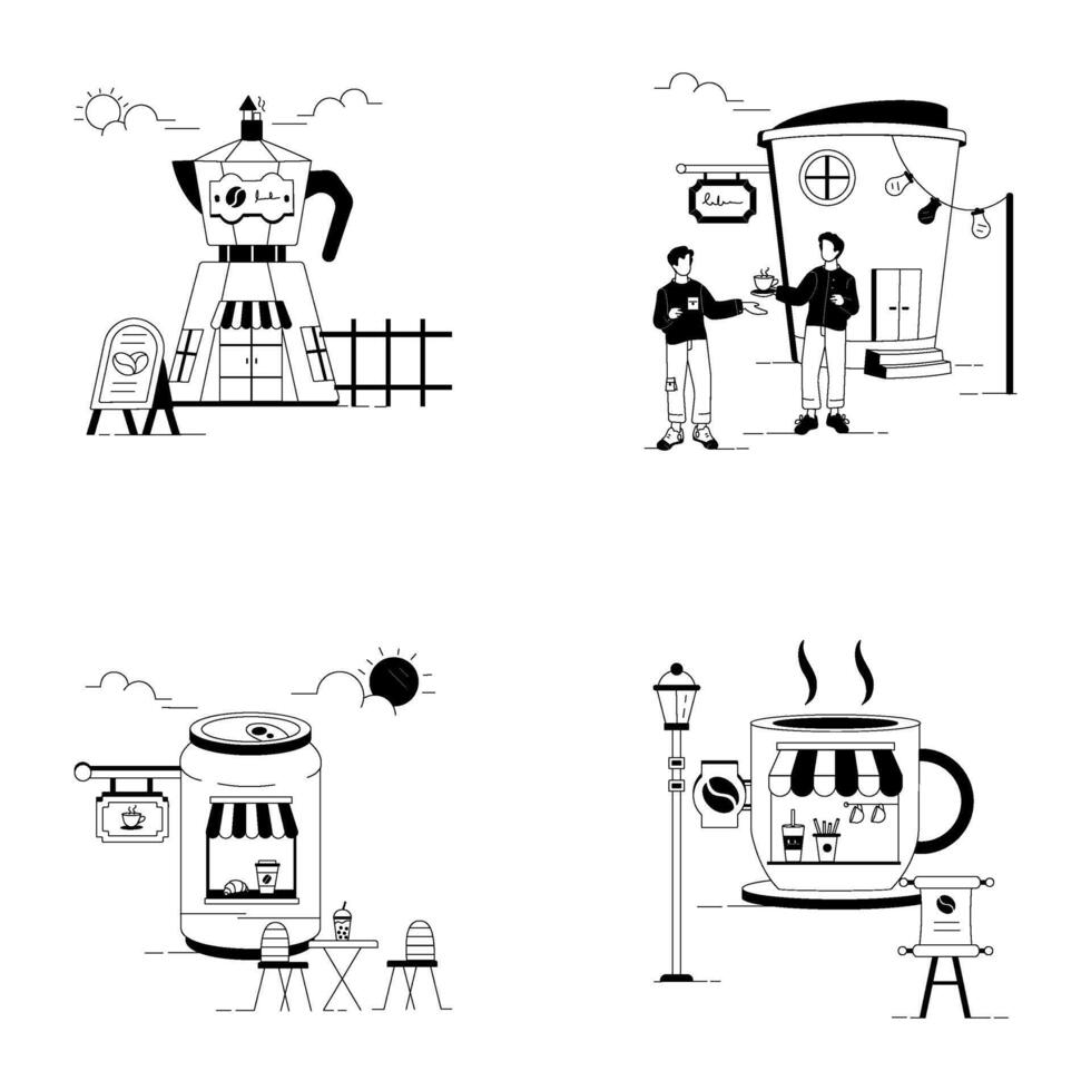 Set of Cafe Linear Illustrations vector