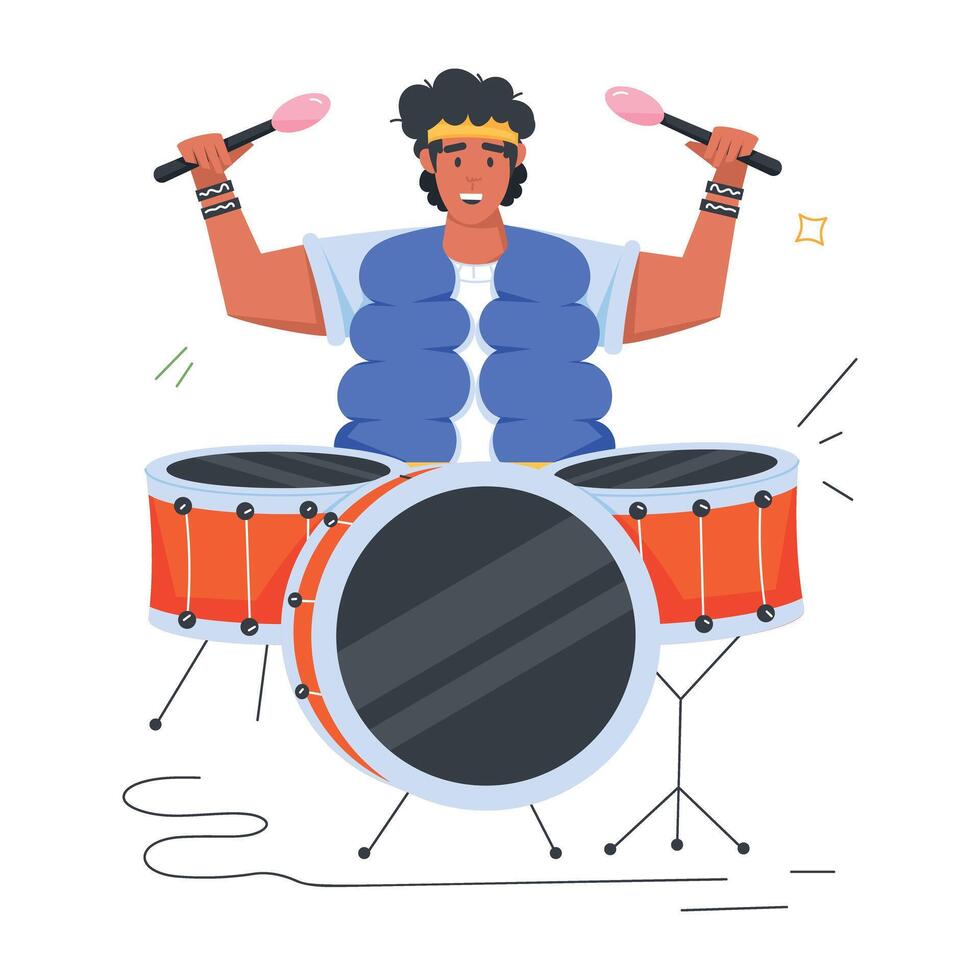 rock banda músicos plano personaje íconos vector