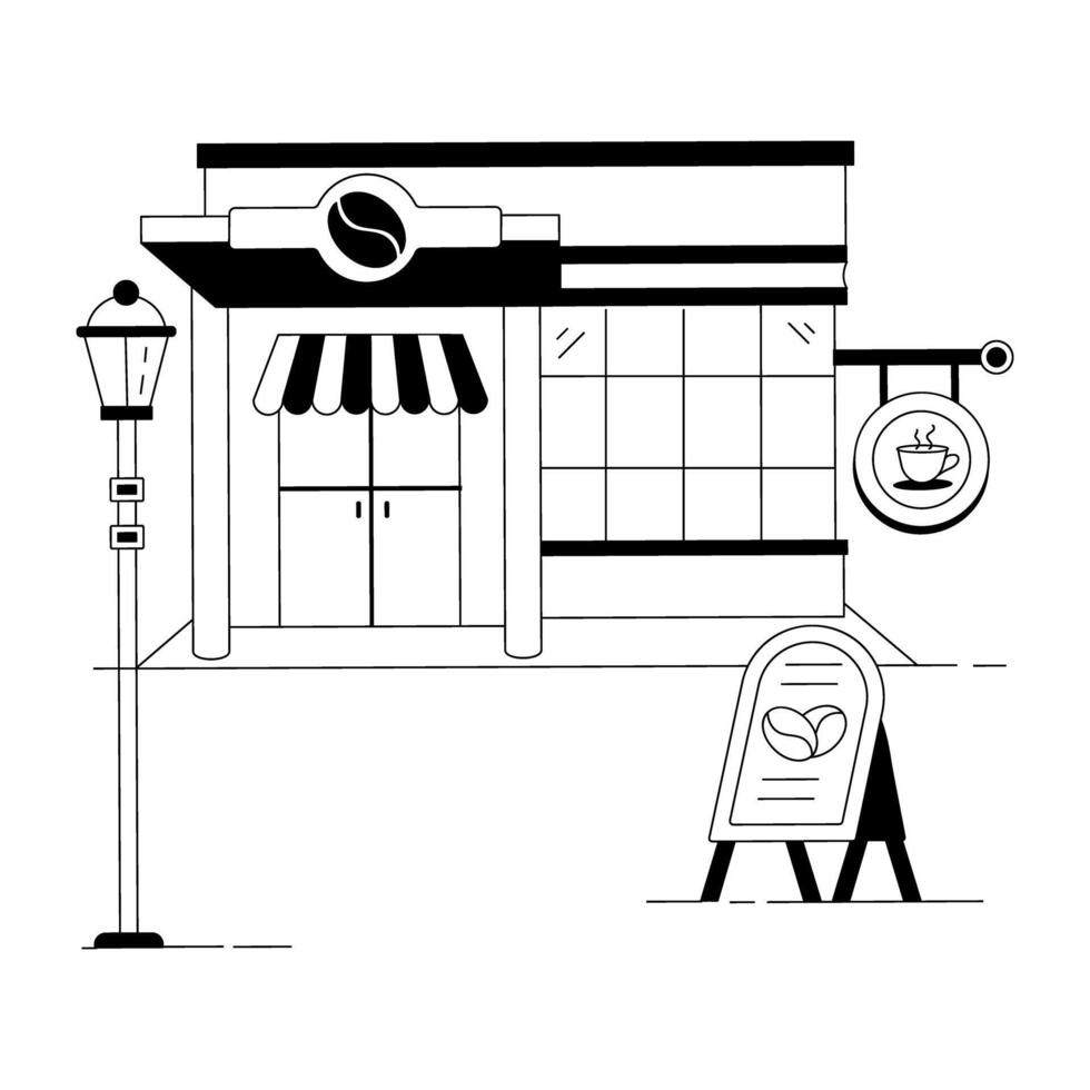 Coffee and Cafe Shops Linear Illustrations vector