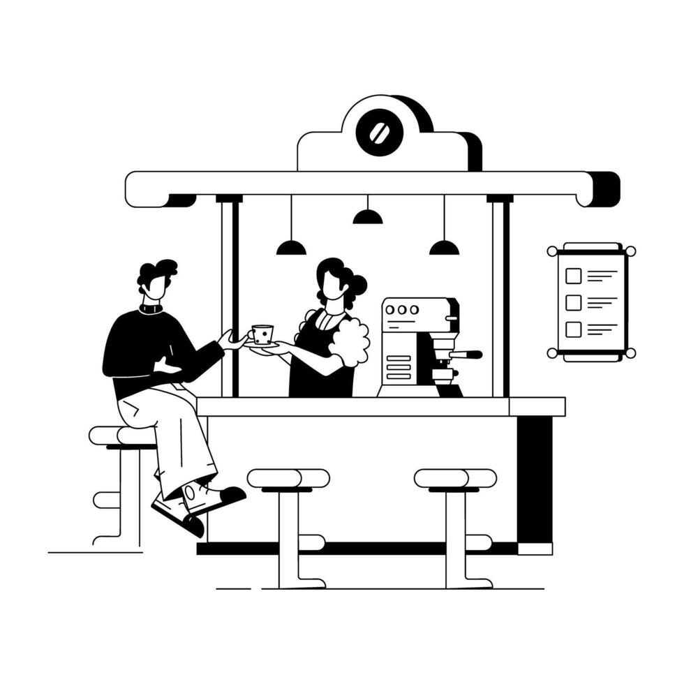 Street Cafe Linear Illustrations vector