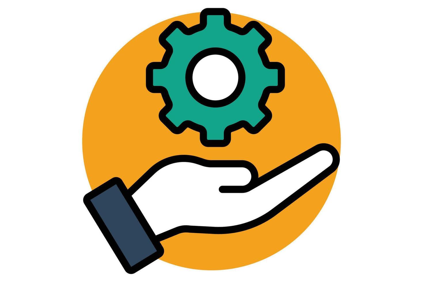 resource icon. hand with gear. icon related to action plan,  business. flat line icon style. business element illustration vector