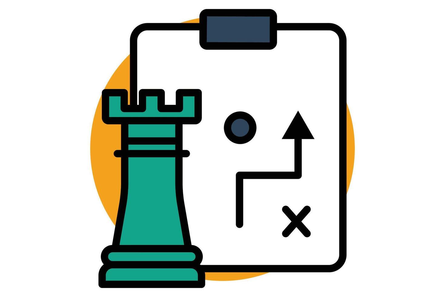 estrategia icono. ajedrez torre con estrategia tablero. icono relacionado a acción plan, negocio. plano línea icono estilo. negocio elemento ilustración vector