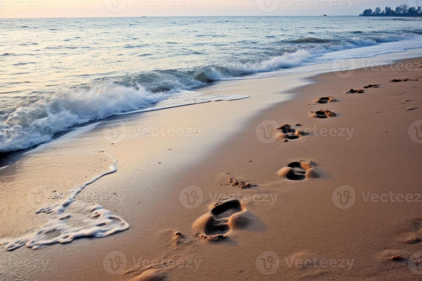 AI generated A family's footprints leading to the water. Generative AI photo