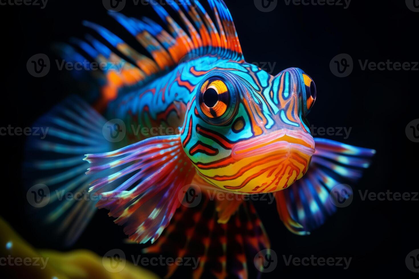 AI generated A close-up of a vibrant Mandarin fish with striking colors. Generative AI photo