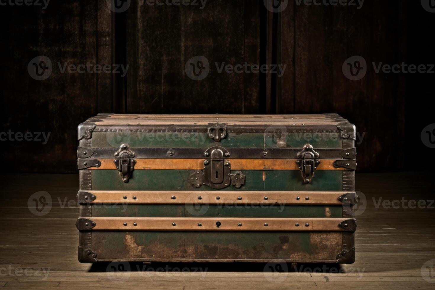 AI generated A weathered antique trunk with metal hardware. Generative AI photo