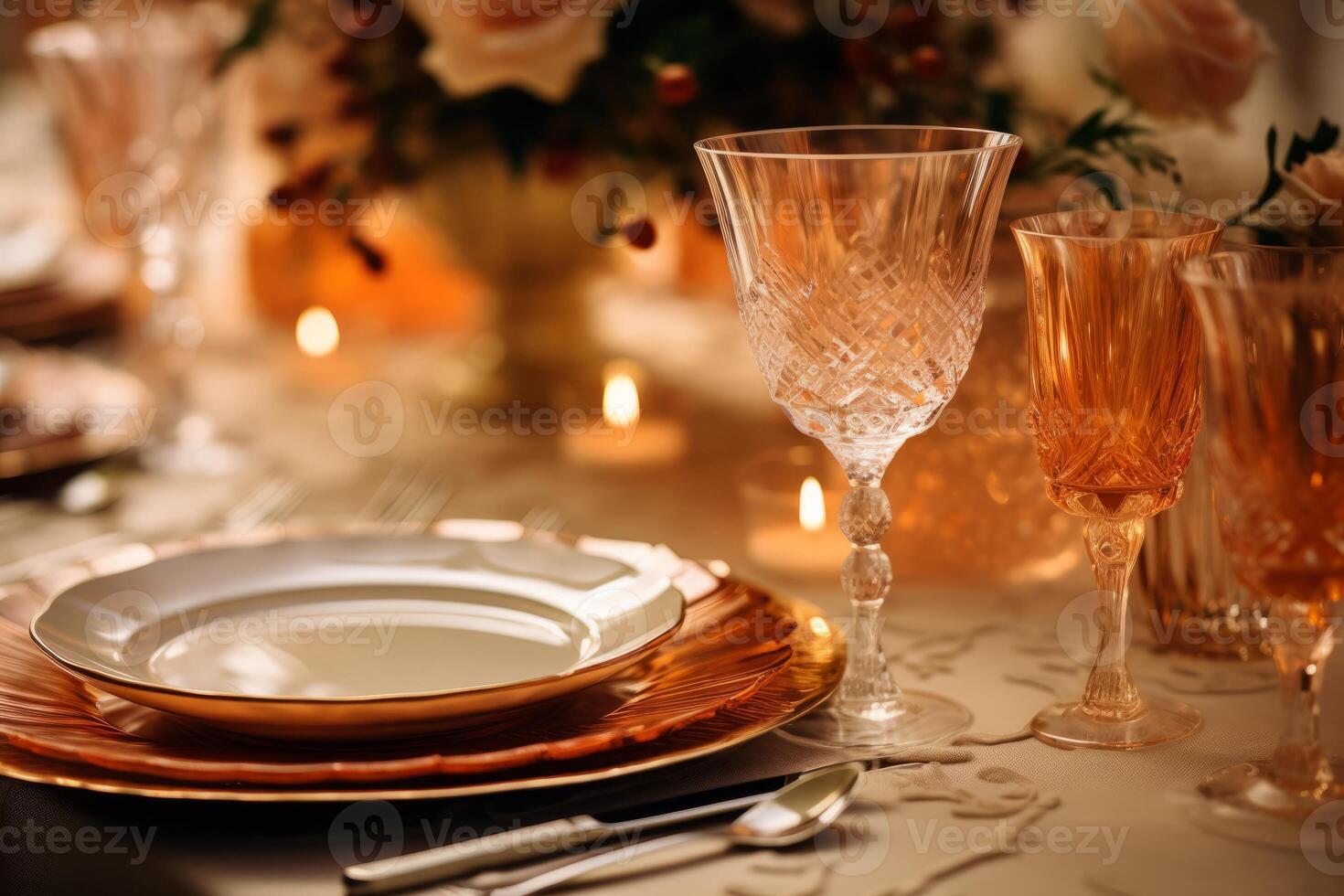 AI generated A close-up of a glass table with elegant place settings. Generative AI photo