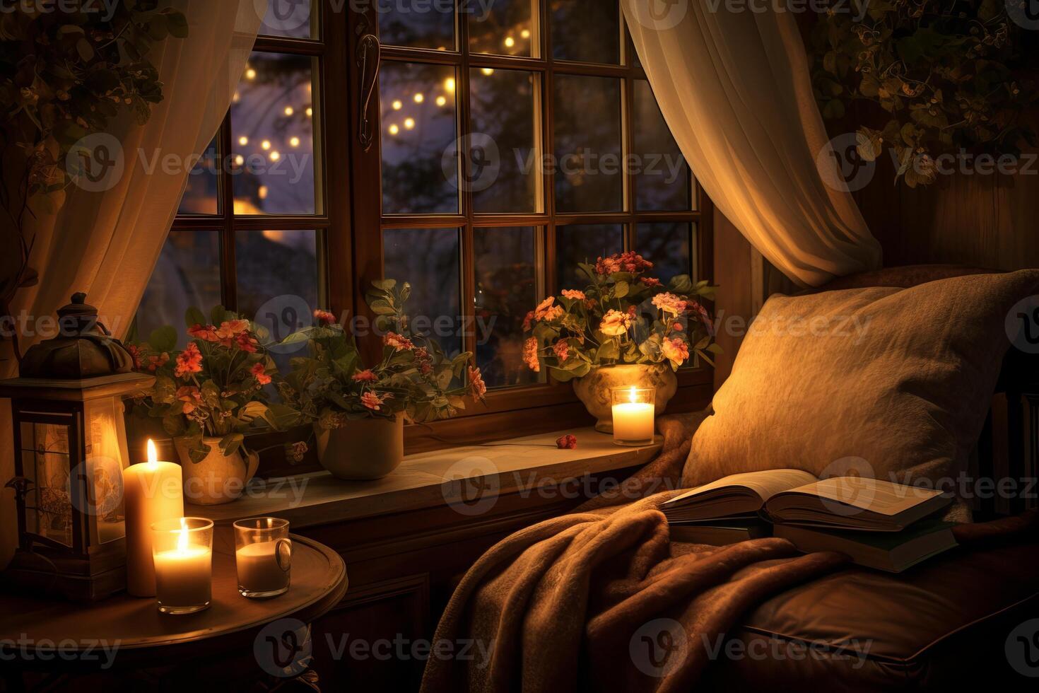 AI generated Candlelight creating a cozy corner in a room. Generative AI photo