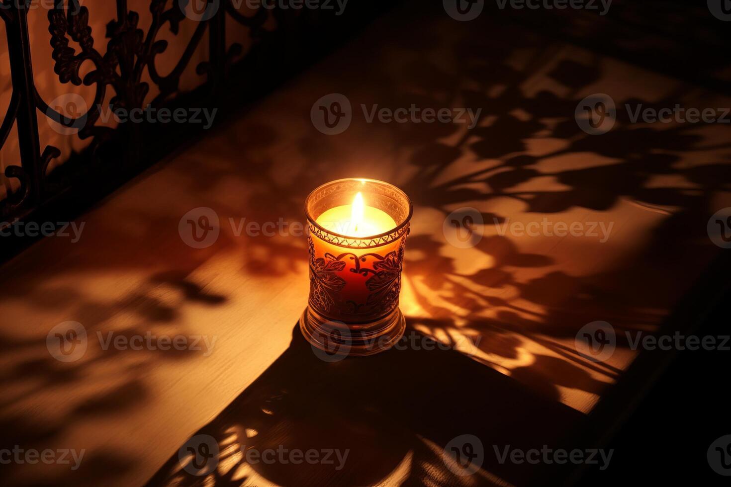 AI generated Candlelight casting soft shadows on a table. Generative AI photo