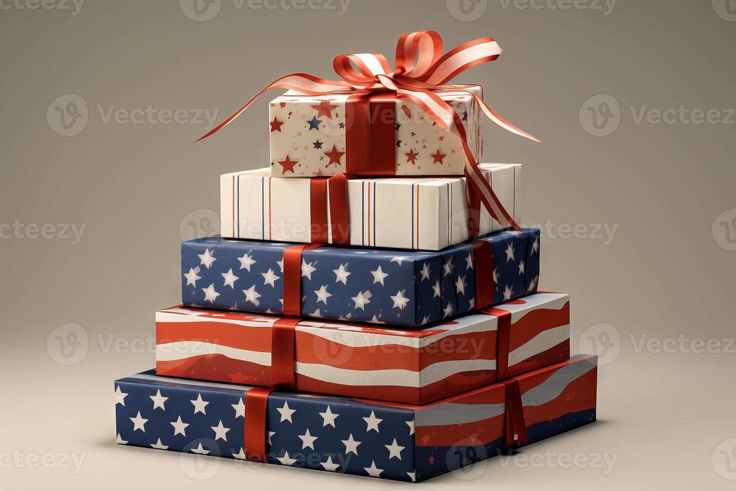 AI generated A stack of gift boxes with Independence Day graphics. Generative AI photo