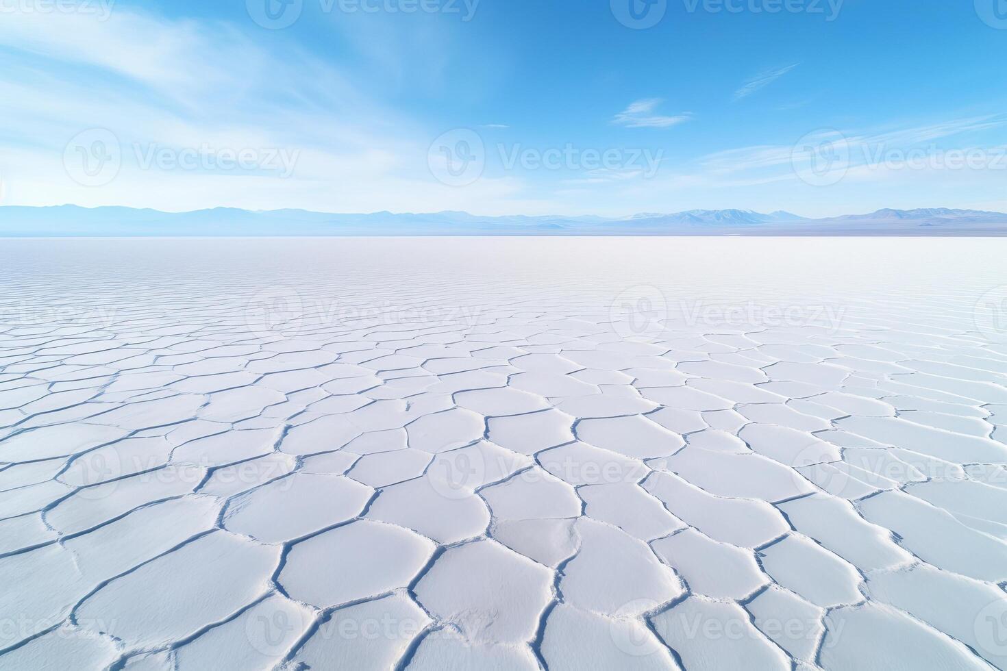 AI generated Aerial shot of a surreal salt flat stretching as far as the eye can see. Generative AI photo