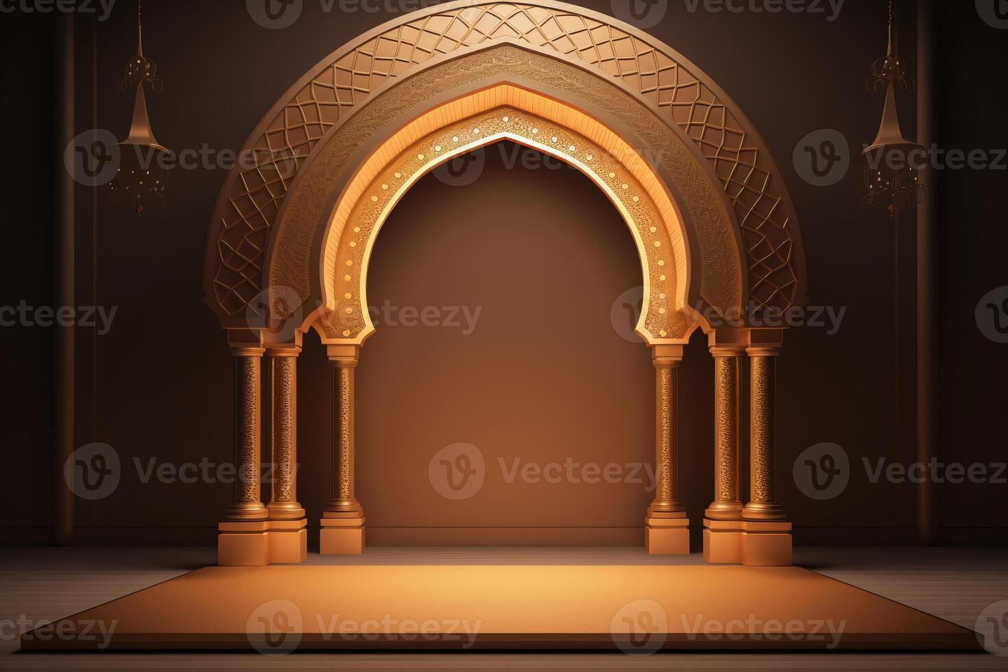 AI generated Illuminated arch in a dimly lit room. Generative AI photo